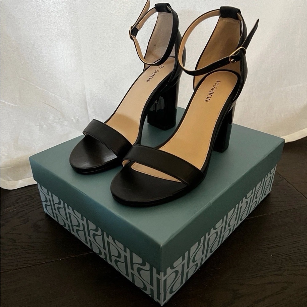 Pashion Footwear Black Ankle Strap Heels
